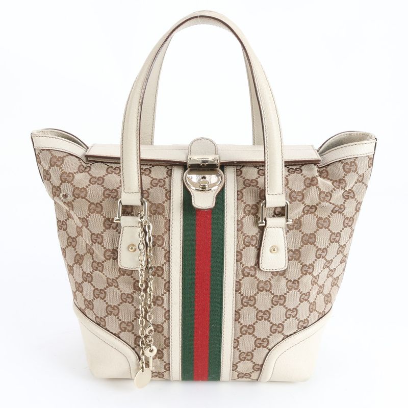 Gucci GG Canvas Sherry Line 146002 Leather Tote Bag Shoulder Hand Women's RRM
