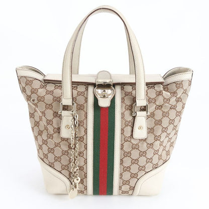 Gucci GG Canvas Sherry Line 146002 Leather Tote Bag Shoulder Hand Women's RRM