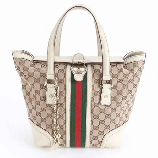 Gucci GG Canvas Sherry Line 146002 Leather Tote Bag Shoulder Hand Women's RRM