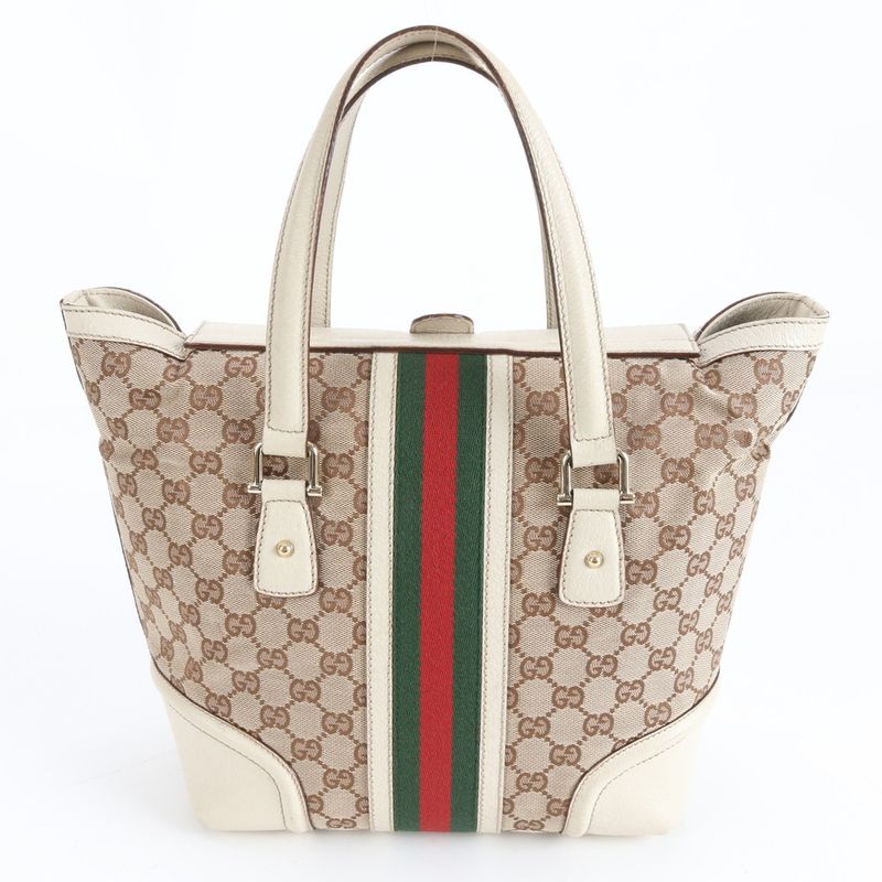 Gucci GG Canvas Sherry Line 146002 Leather Tote Bag Shoulder Hand Women's RRM