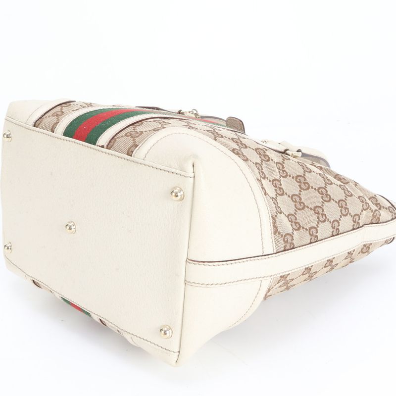 Gucci GG Canvas Sherry Line 146002 Leather Tote Bag Shoulder Hand Women's RRM