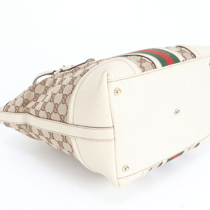 Gucci GG Canvas Sherry Line 146002 Leather Tote Bag Shoulder Hand Women's RRM