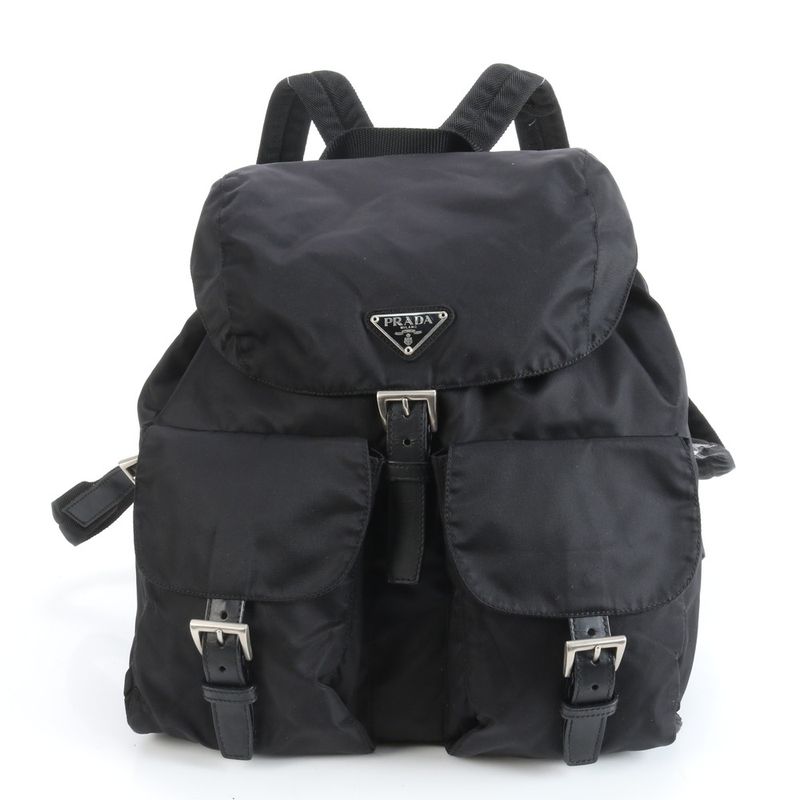 Prada Tessuto Nylon Triangle Logo Backpack Sac Shoulder Bag Black Women RRM