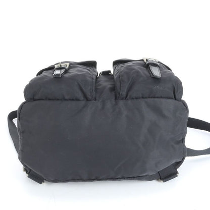 Prada Tessuto Nylon Triangle Logo Leather Backpack Sac Shoulder Bag Black Women