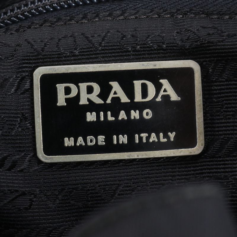 Prada Tessuto Nylon Triangle Logo Leather Backpack Sac Shoulder Bag Black Women