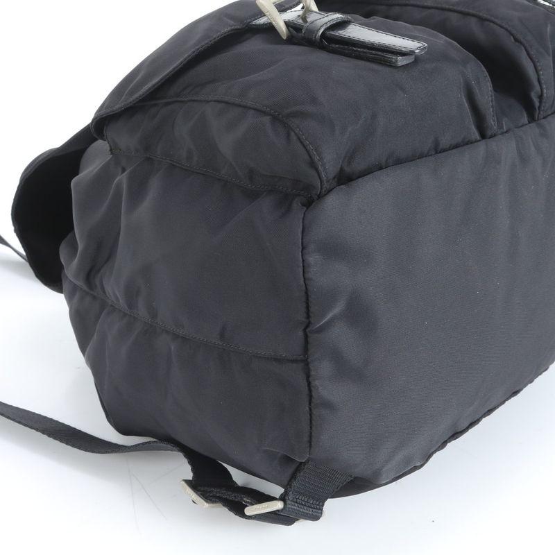 Prada Tessuto Nylon Triangle Logo Leather Backpack Sac Shoulder Bag Black Women
