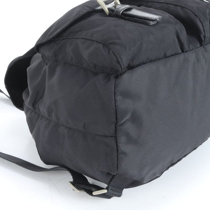 Prada Tessuto Nylon Triangle Logo Leather Backpack Sac Shoulder Bag Black Women