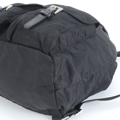Prada Tessuto Nylon Triangle Logo Leather Backpack Sac Shoulder Bag Black Women