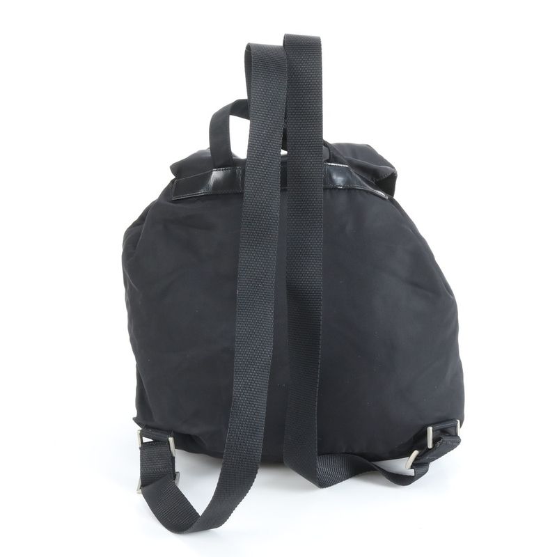 Prada Tessuto Nylon Triangle Logo Leather Backpack Sac Shoulder Bag Black Women