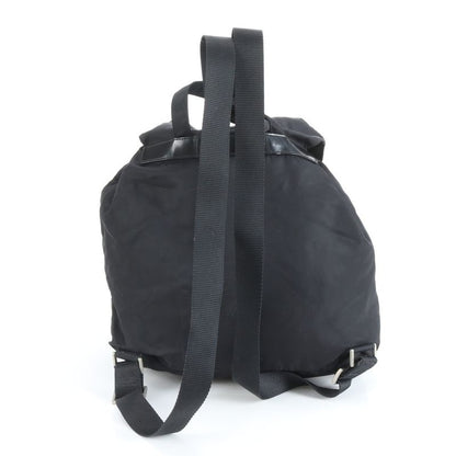 Prada Tessuto Nylon Triangle Logo Leather Backpack Sac Shoulder Bag Black Women