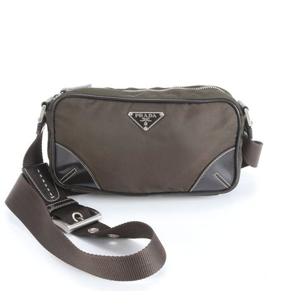 Prada Tessuto Nylon Triangle Logo Leather Shoulder Bag Crossbody Hand Brown