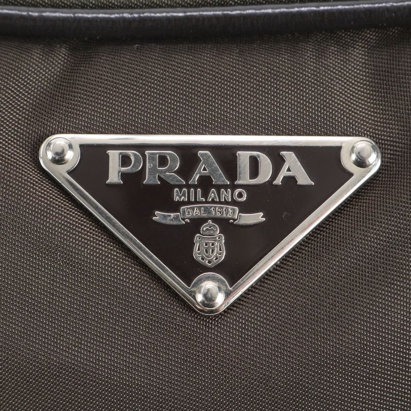 Prada Tessuto Nylon Triangle Logo Leather Shoulder Bag Crossbody Hand Brown