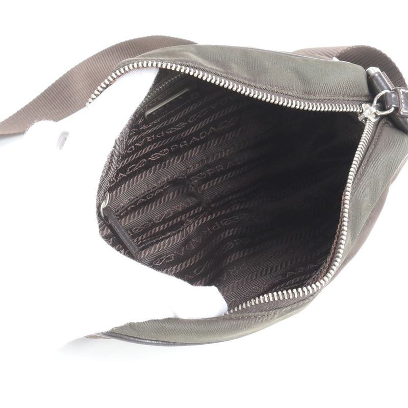 Prada Tessuto Nylon Triangle Logo Leather Shoulder Bag Crossbody Hand Brown