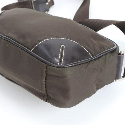 Prada Tessuto Nylon Triangle Logo Leather Shoulder Bag Crossbody Hand Brown