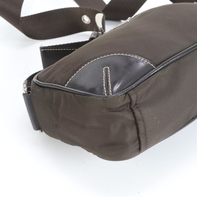 Prada Tessuto Nylon Triangle Logo Leather Shoulder Bag Crossbody Hand Brown