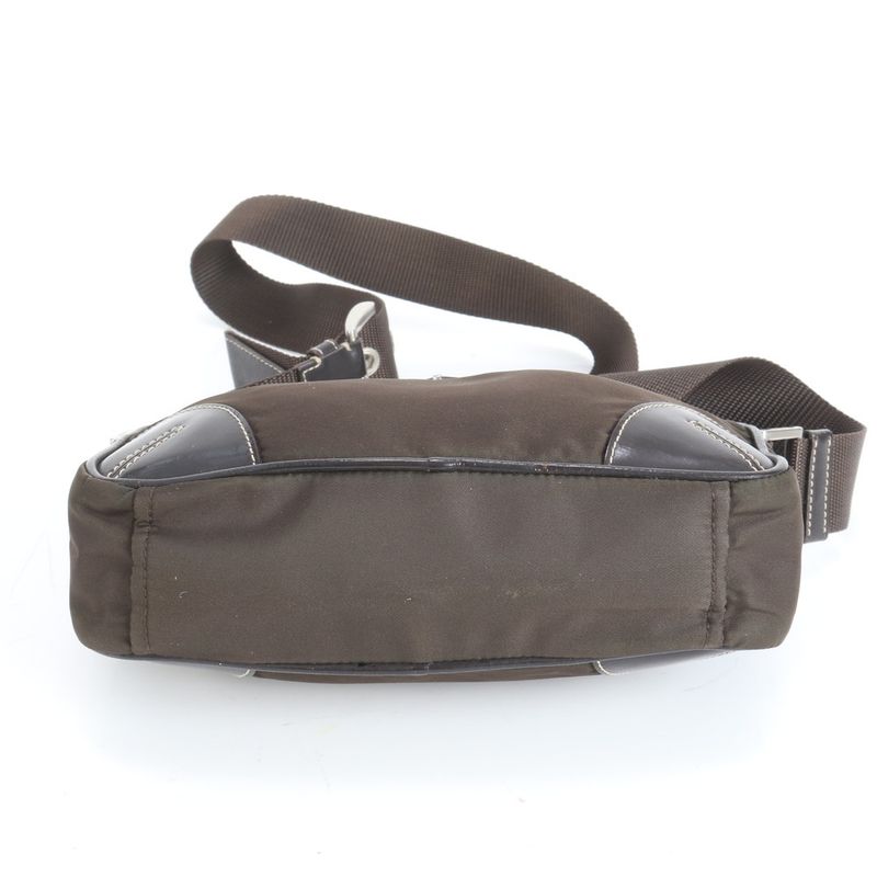 Prada Tessuto Nylon Triangle Logo Leather Shoulder Bag Crossbody Hand Brown