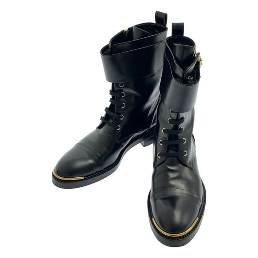 Louis Vuitton Leather Side Zip Lace Up Boots - 37 - Black Gold - Women