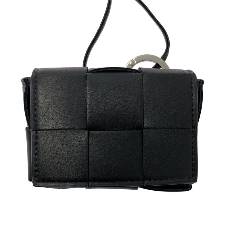 Bottega Veneta Cassette Leather Neck Strap Airpods Case - Black