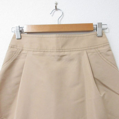 Celine Silk Knee Length Flared Tucked Skirt Size 38 Beige Ladies Used