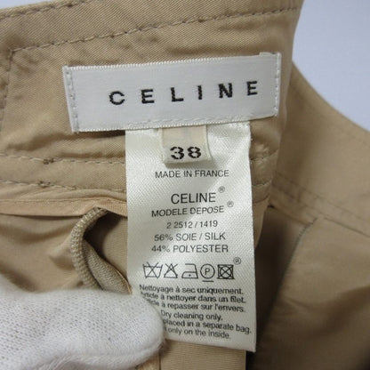 Celine Silk Knee Length Flared Tucked Skirt Size 38 Beige Ladies Used