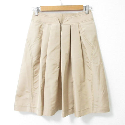 Celine Silk Knee Length Flared Tucked Skirt Size 38 Beige Ladies Used
