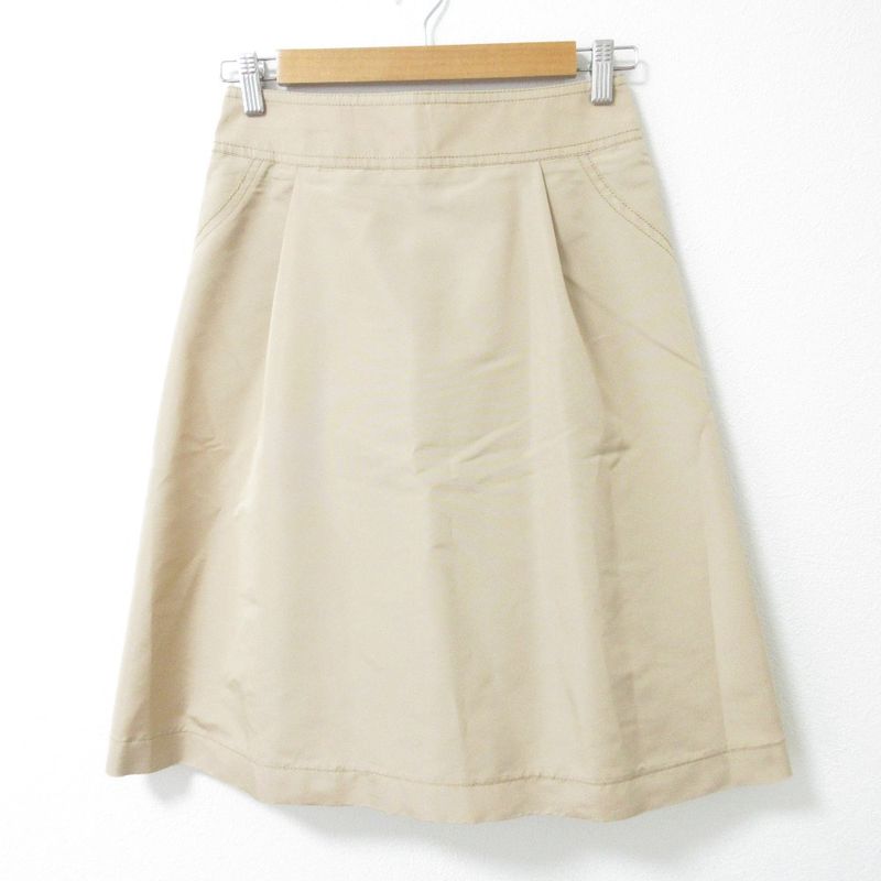 Celine Silk Knee Length Flared Tucked Skirt Size 38 Beige Ladies Used