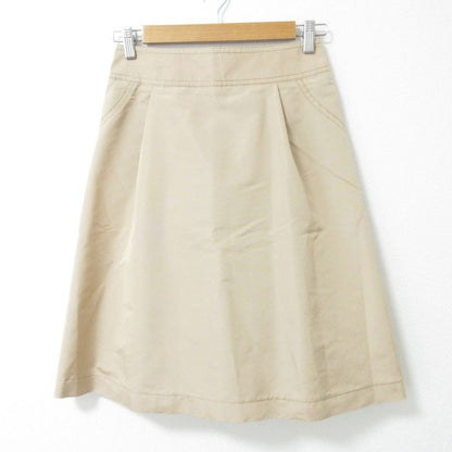 Celine Silk Knee Length Flared Tucked Skirt Size 38 Beige Ladies Used