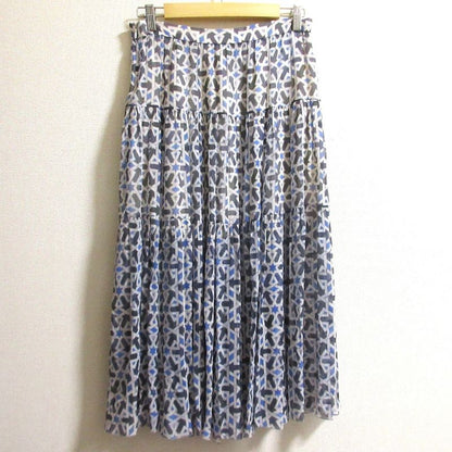 Prada Silk Geometric Print Sheer Long Flared Skirt Size 40s Blue Women's Used