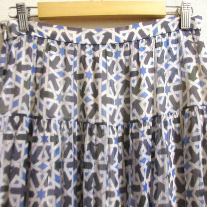 Prada Silk Geometric Print Sheer Long Flared Skirt Size 40s Blue Women's Used