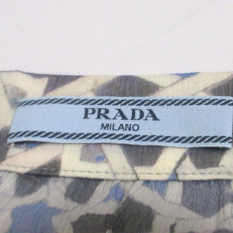 Prada Silk Geometric Print Sheer Long Flared Skirt Size 40s Blue Women's Used
