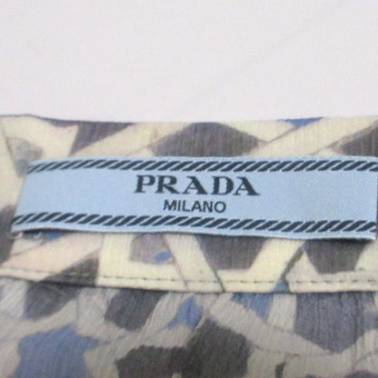 Prada Silk Geometric Print Sheer Long Flared Skirt Size 40s Blue Women's Used