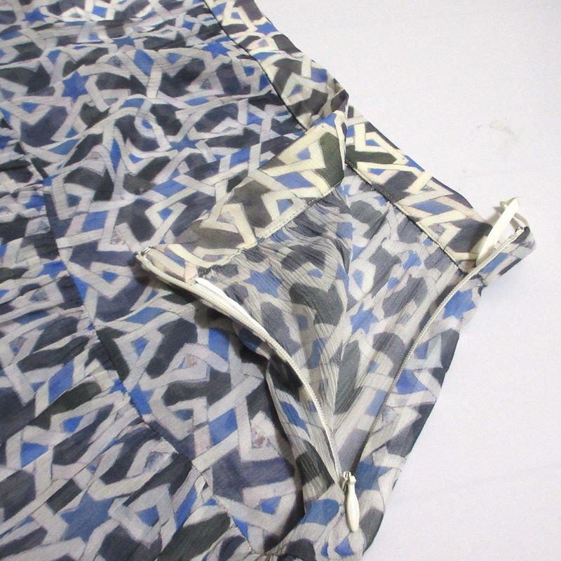 Prada Silk Geometric Print Sheer Long Flared Skirt Size 40s Blue Women's Used