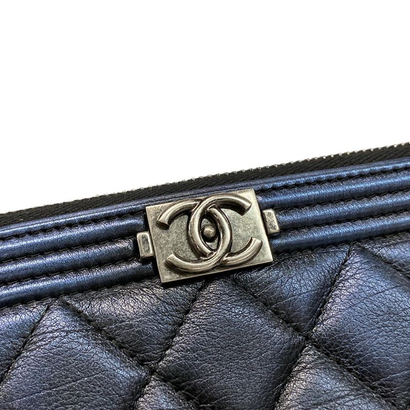 Chanel Boy Chanel Navy Silver Hardware Leather As Well As Chanel Clutch Bag