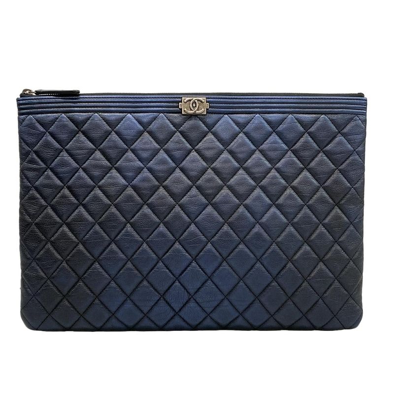 Chanel Boy Chanel Navy Silver Hardware Leather As Well As Chanel Clutch Bag