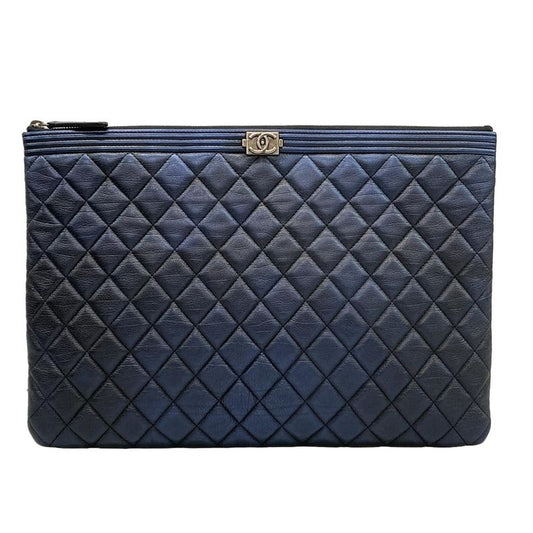 Chanel Boy Chanel Navy Silver Hardware Leather As Well As Chanel Clutch Bag