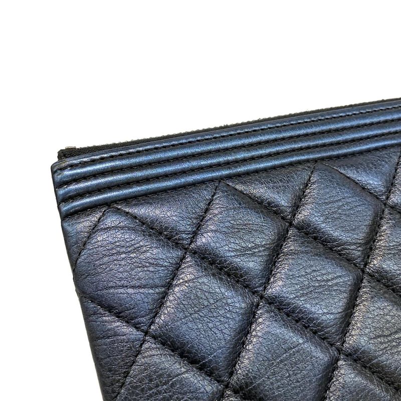 Chanel Boy Chanel Navy Silver Hardware Leather As Well As Chanel Clutch Bag