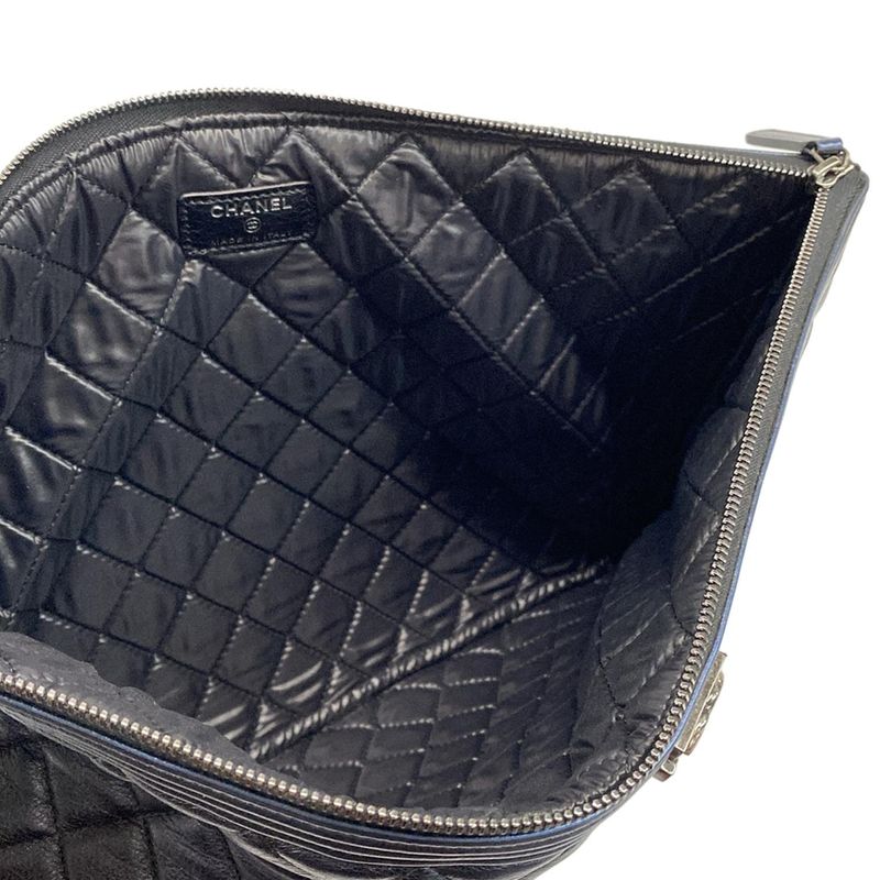 Chanel Boy Chanel Navy Silver Hardware Leather As Well As Chanel Clutch Bag