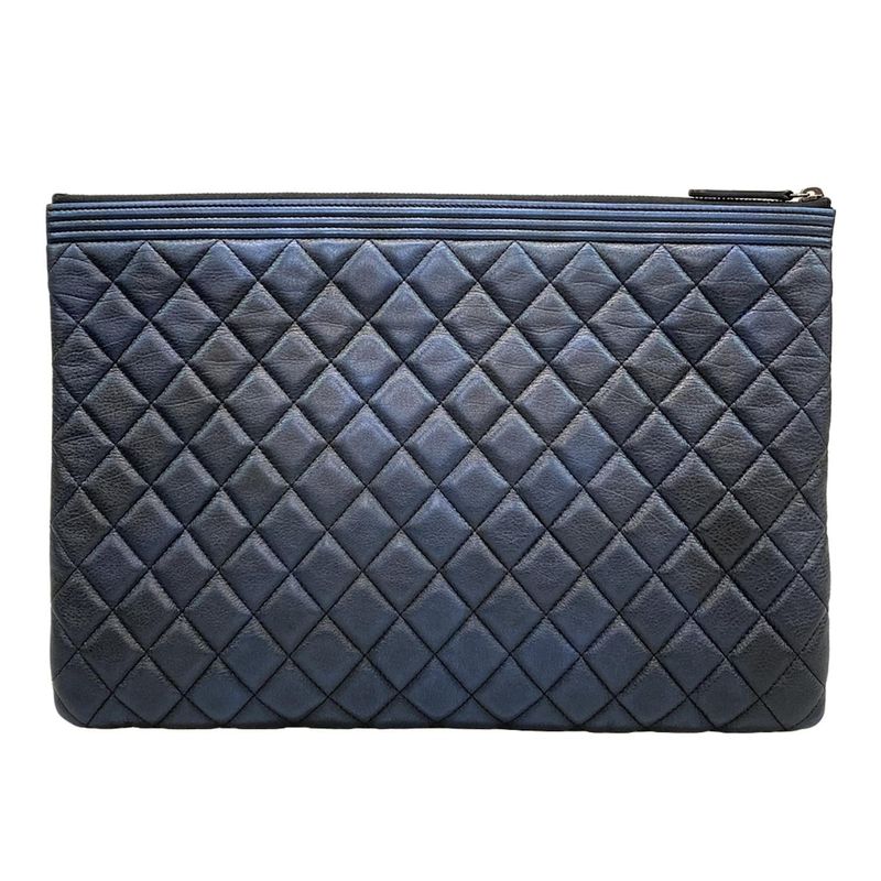 Chanel Boy Chanel Navy Silver Hardware Leather As Well As Chanel Clutch Bag