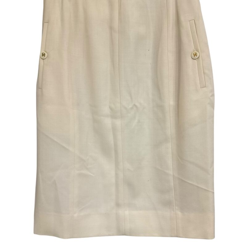 Chanel Vintage Coco Mark Button Silk Lining Knee Length Tight Skirt 38 Natural