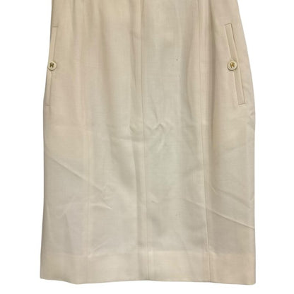 Chanel Vintage Coco Mark Button Silk Lining Knee Length Tight Skirt 38 Natural