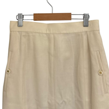 Chanel Vintage Coco Mark Button Silk Lining Knee Length Tight Skirt 38 Natural
