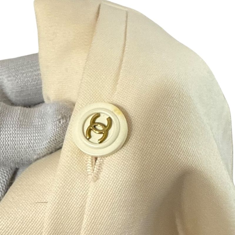 Chanel Vintage Coco Mark Button Silk Lining Knee Length Tight Skirt 38 Natural