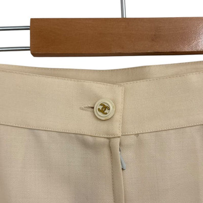Chanel Vintage Coco Mark Button Silk Lining Knee Length Tight Skirt 38 Natural