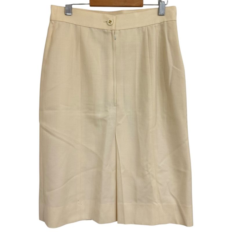 Chanel Vintage Coco Mark Button Silk Lining Knee Length Tight Skirt 38 Natural