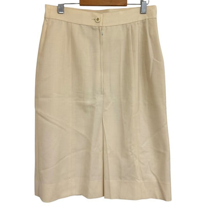 Chanel Vintage Coco Mark Button Silk Lining Knee Length Tight Skirt 38 Natural