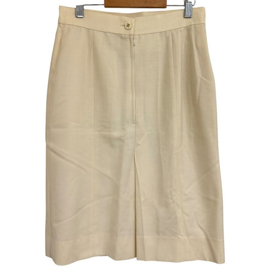 Chanel Vintage Coco Mark Button Silk Lining Knee Length Tight Skirt 38 Natural