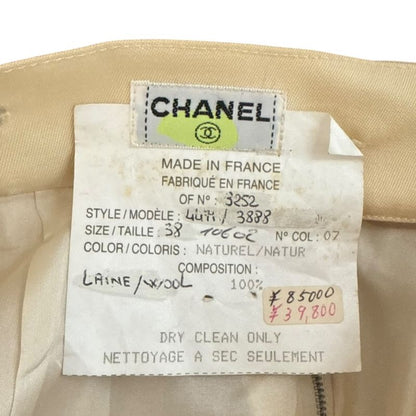 Chanel Vintage Coco Mark Button Silk Lining Knee Length Tight Skirt 38 Natural