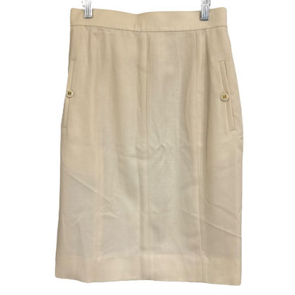 Chanel Vintage Coco Mark Button Silk Lining Knee Length Tight Skirt 38 Natural