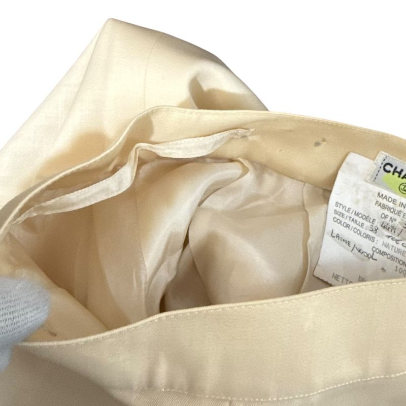 Chanel Vintage Coco Mark Button Silk Lining Knee Length Tight Skirt 38 Natural