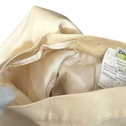Chanel Vintage Coco Mark Button Silk Lining Knee Length Tight Skirt 38 Natural